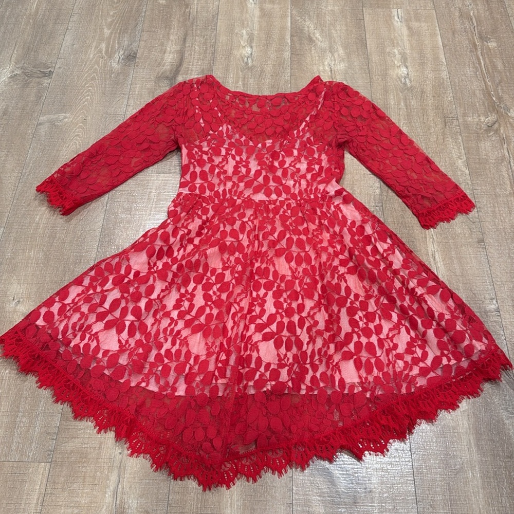 EUC Free People Floral Mesh Lace Dress Size 6 - Picture 11 of 11